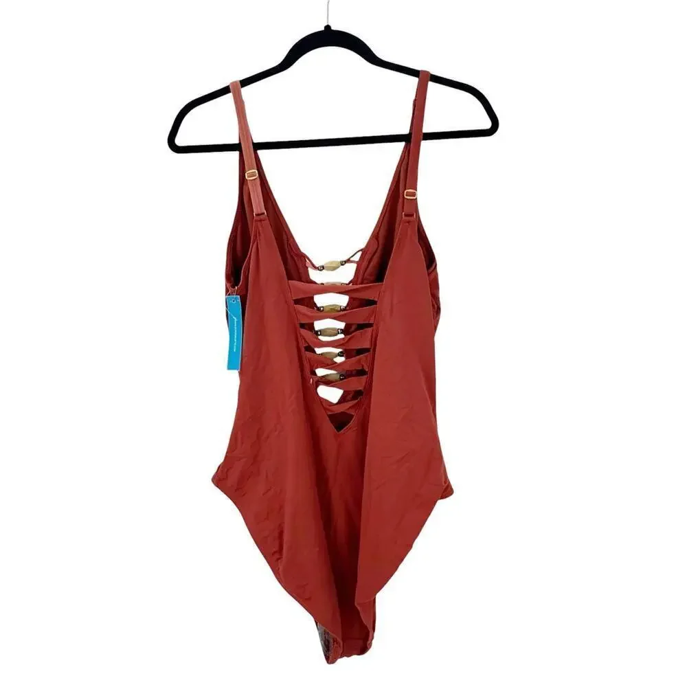 Bleu by Rod Beattie Kore Lace Down Mio One-Piece Swimsuit Sienna Size 14 NWT
